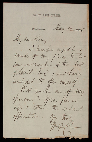 [William] P. [Craighill] to Thomas Lincoln Casey, May 12, 1885