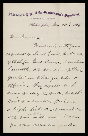 John Ferry to Thomas Lincoln Casey, January 29, 1890