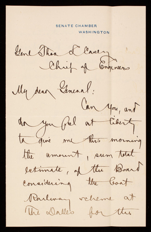 John H. Mitchell to Thomas Lincoln Casey, December 4, 1889