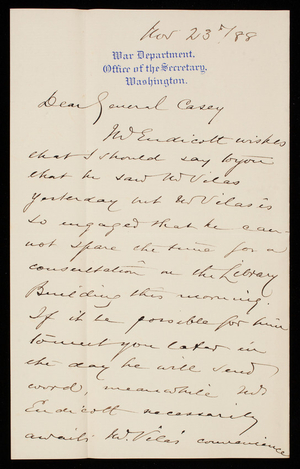 A. Heard to Thomas Lincoln Casey, November 23, 1888