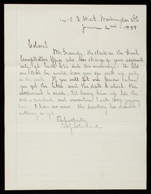 Ed. Sutherland to Thomas Lincoln Casey, June 2, 1888