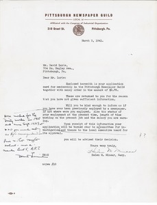 Letter from Helen M. MInear to David Lurie