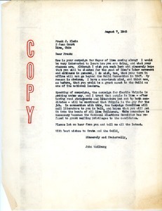 Letter from John Weilburg to Frank J. Klein