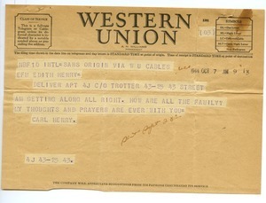 Telegram from Carl Henry to Edith Henry