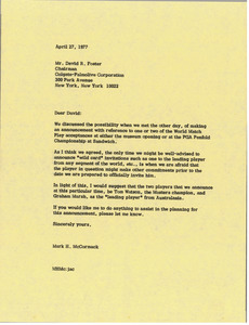 Letter from Mark H. McCormack to David R. Foster