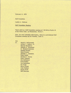 Memorandum from Judith A. Chilcote to golf committee