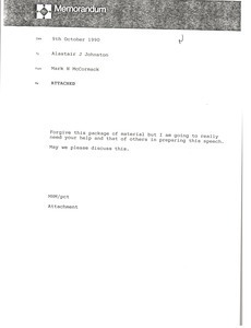 Memorandum from Mark H. McCoramck to Alastair J Johnston