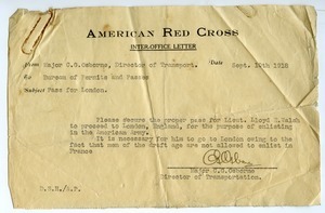 Letter from C. G. Osborne to American Red Cross Bureau of Permits and Passes