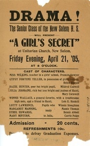 Flier for 'A Girl's Secret', a play done by the senior class of New Salem High School