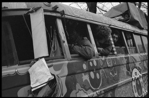 Bus painted in psychedelic hues at the Counter-inaugural demonstrations, 1969, and protest against the War in Vietnam