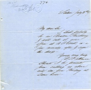 Letter from William Dudley Pickman to Joseph Lyman