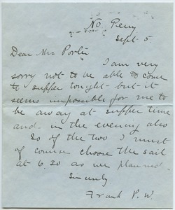 Letter from Frank P. W. to Florence Porter Lyman