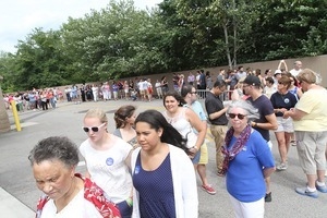 Line forming for Hillary Clinton's book signing at the Sam's Club