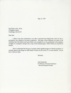 Letter from Judi Chamberlin to Dan Fisher