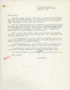 Letter from Judi Chamberlin to Elaine J. Leeder