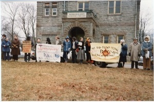 Supporters of Frances Crowe protest outside the Washington County Courthouse