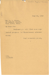 Letter from W. E. B. Du Bois to Salem Baptist Church