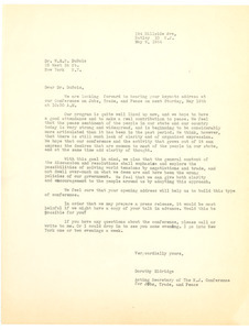 Letter from New Jersey Conference on Peace, Trade, and Jobs to W. E. B. Du Bois