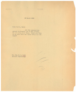 Memorandum from W. E. B. Du Bois to Ira de Augustine Reid