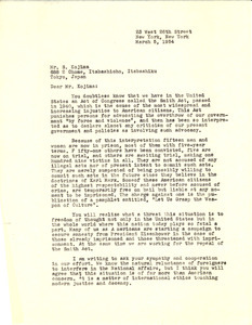Letter from W. E. B. Du Bois to S. Kojima