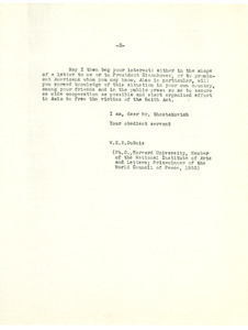 Letter from W. E. B. Du Bois to Dmitri Shostakovich