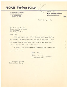 Letter from People's Victory Forum to W. E. B. Du Bois