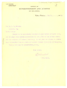 Letter from Oklahoma Office of Superintendent to W. E. B. Du Bois