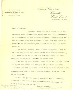 Letter from Casely Hayford to W. E. B. Du Bois