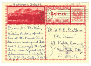 Postcard from Ira Latimer to W. E. B. Du Bois
