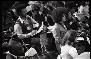 Congressional Black Caucus meeting at the National Center of Afro-American Artists: Jesse Jackson in the audience, taking notes