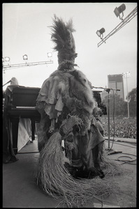 Dr. John at Summerthing's Sunset Series: view from behind Dr. John at the piano