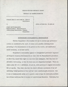 Grace and Grace v. Butterworth, January 26 1978: petitioners' supplemental memorandum