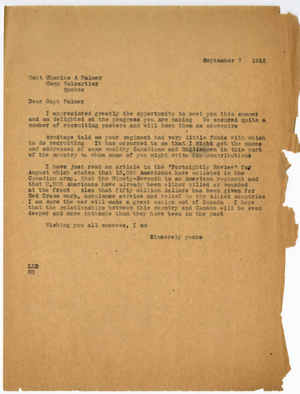 Letter from Laurence L Doggett to Charles A. Palmer (September 7, 1916)