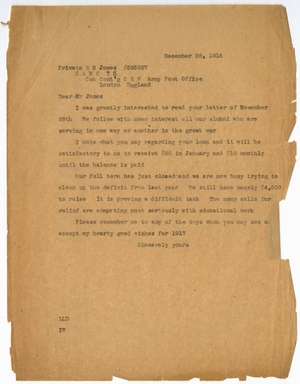 Letter from Laurence L. Doggett to Roland M. Jones (December 28, 1916)
