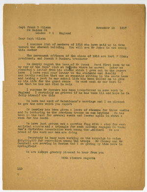 Letter from Laurence L. Doggett to Frank B. Wilson (November 13, 1917)