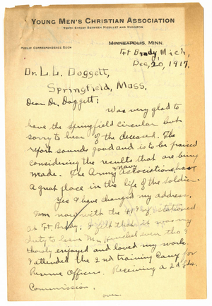 Letter from Raymond F. Koby Laurence L. Doggett (December 20, 1917)