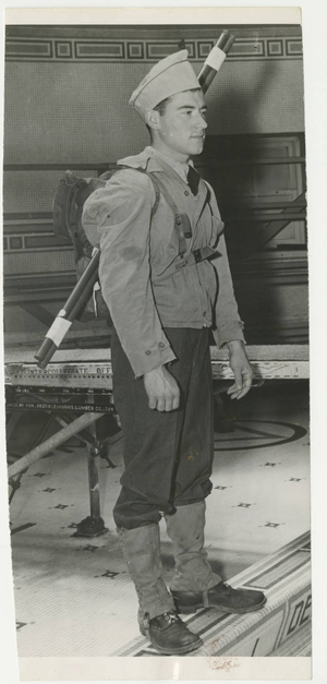 Soldier standing at the edge of the McCurdy Natatorium (1942)