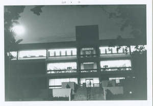 Front of Babson Library at night, c. 1973