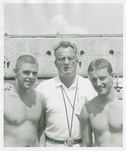 Bill Yorzyk, Coach Red Silva and unidentified Swimmer, c. 1954