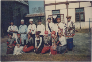 A photograph of the Naung Nag Kachin Theological College Dance Troupe in Myitkyina, Burma, 1998