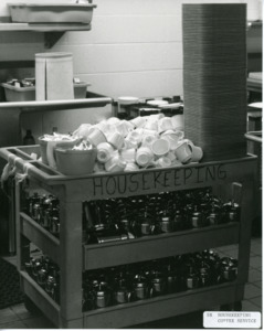 Photograph of a coffee service storage cart, [1982-1983].
