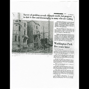 Photocopy of Boston Globe article, Washington Park five years later