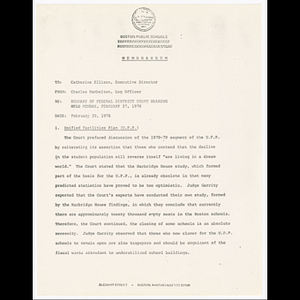 Memorandum from Charles Hambelton to Catherine Ellison about federal district court hearing held February 27, 1978