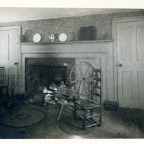 Elijah Cutter house, Parlor, two chairs, fireplace, spinning wheel