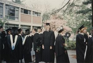 Graduates Outside Watson Fine Arts Building.