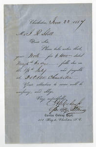 Letter by A. H. Cohen Jr., Carolina Clothing Depot, 261 King St., Charleston, South Carolina, to J. R. Stoll