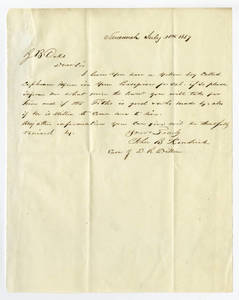 Letter by John B. Kendrick, Savannah, to Ziba Oakes