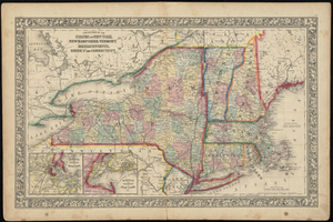 County Map of the States of New York, New Hampshire, Vermont, Massachusetts, Rhode Island, and Connecticut.