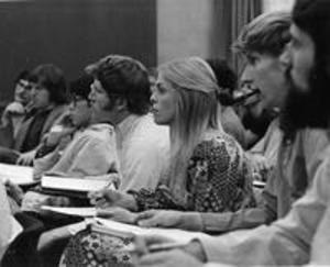 An early female student in class, 1971