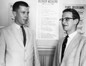 Two Young Men standing by Reunion Weekend Poster, 1959